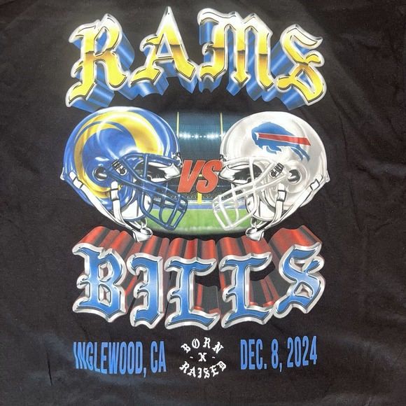 NEW Born X Raised LA Rams VS Bills T-Shirt NFL Graphic Black Men's Size XL - Picture 1 of 7